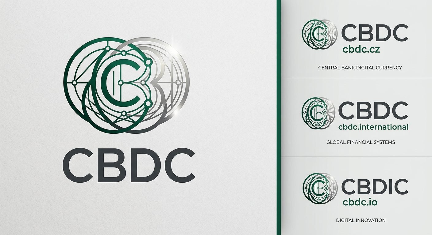 CBDC emblem — interlinked green and silver currency rings across three domain lockups